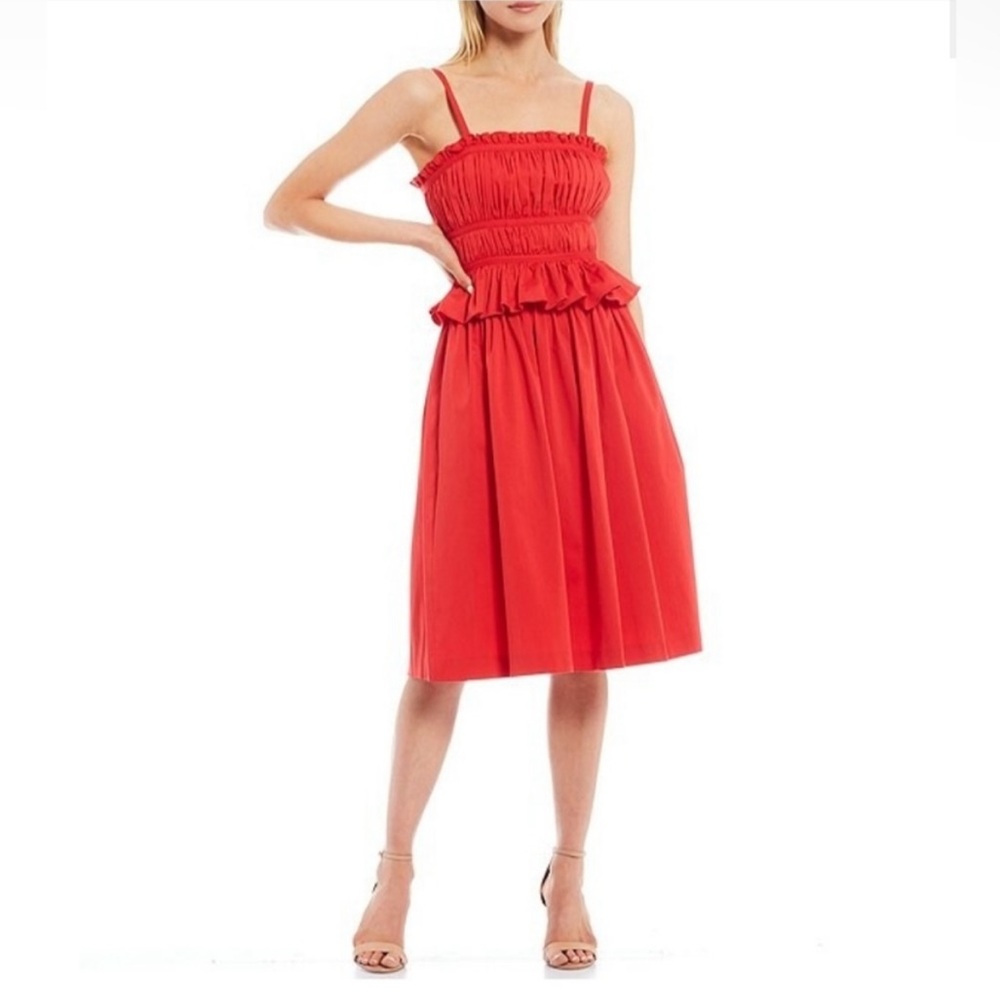 Antonio‎ Melani || Taylor Peplum Waist Midi Dress Pockets Red 2 NWT